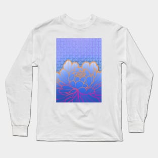 blue peony and japanese  sayagata pattern Long Sleeve T-Shirt